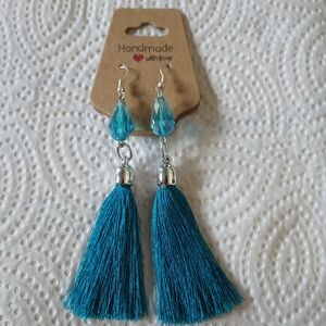 Handmade Teal Tassel Earrings